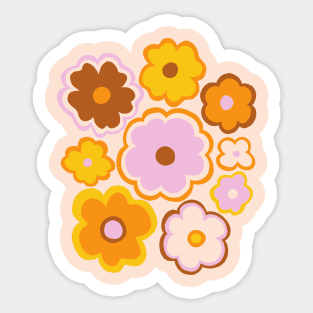 Hippie retro 70s flower pattern in brown, yellow and lavender Sticker